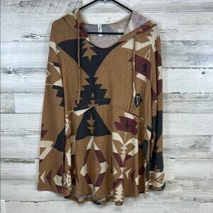 New Boutique Brand Southwest Aztec Soft Stretchy Pullover Hoodie Women’s Large